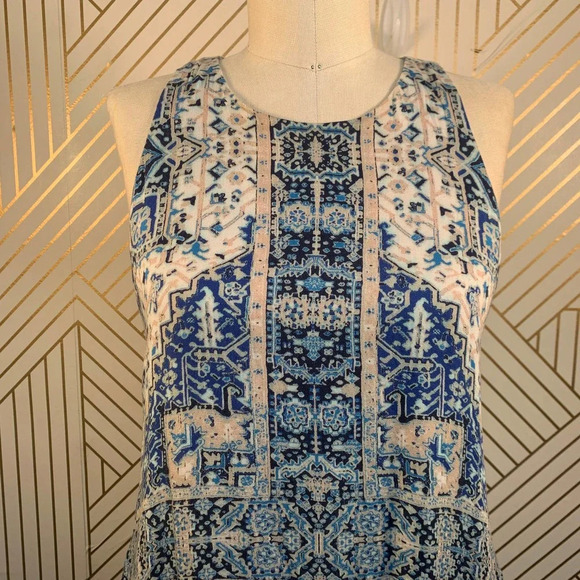 Lavender Brown Blue Geometric Paisley Print Dress - Picture 2 of 12